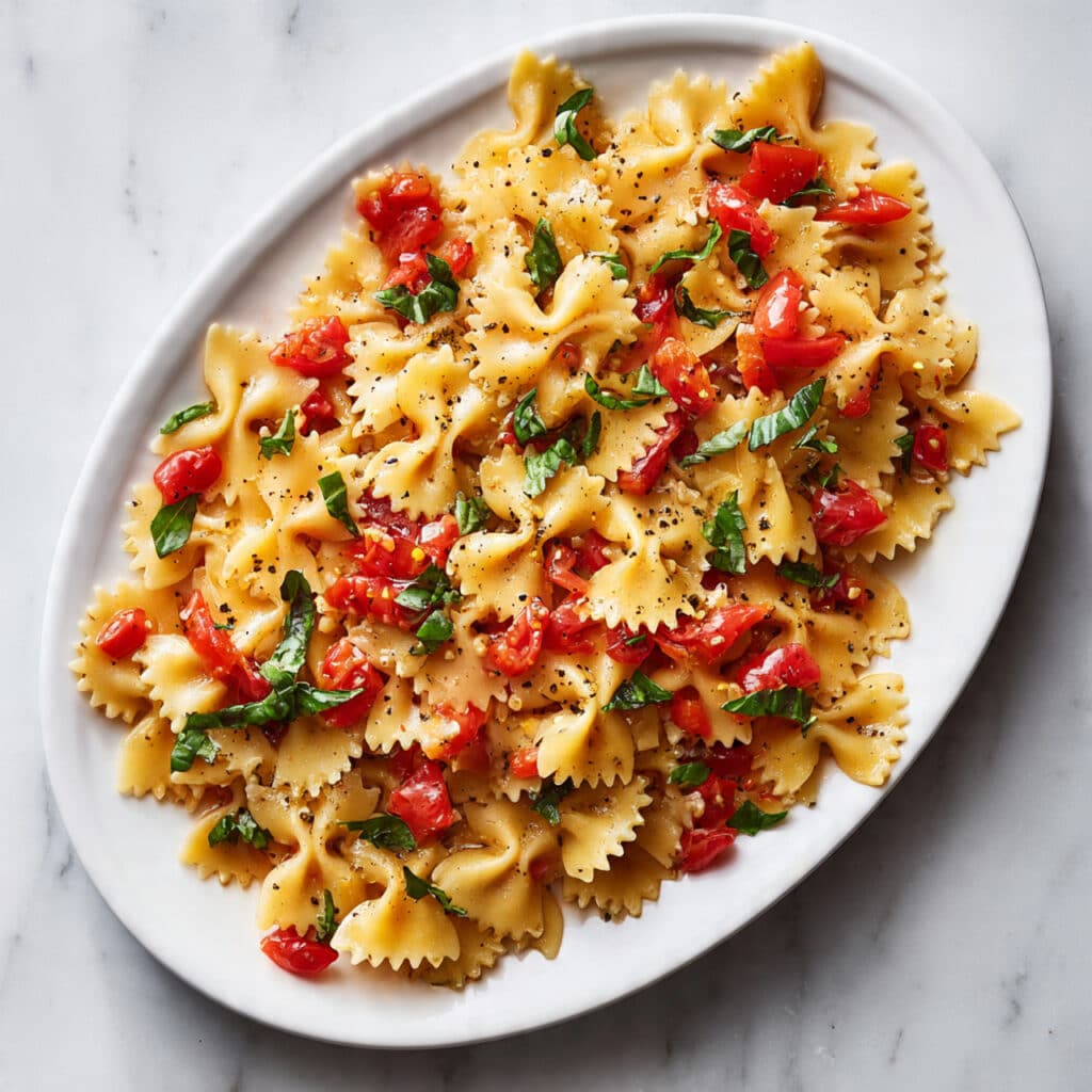 Bruschetta Pasta Salad with Tomato, Basil, and Mozzarella Recipe