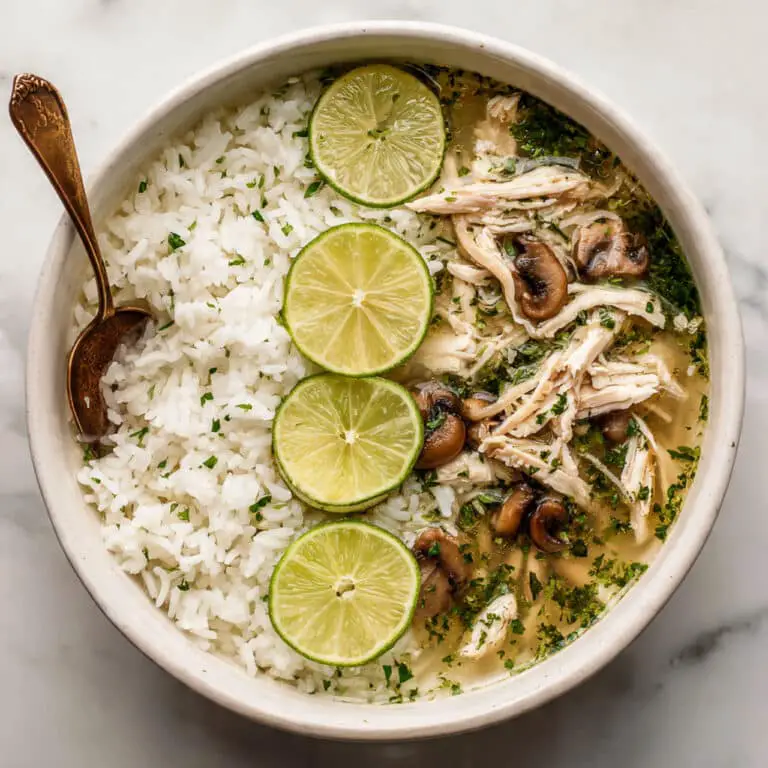 Ginger Lime Chicken and Mushroom Soup with Cilantro Rice Recipe