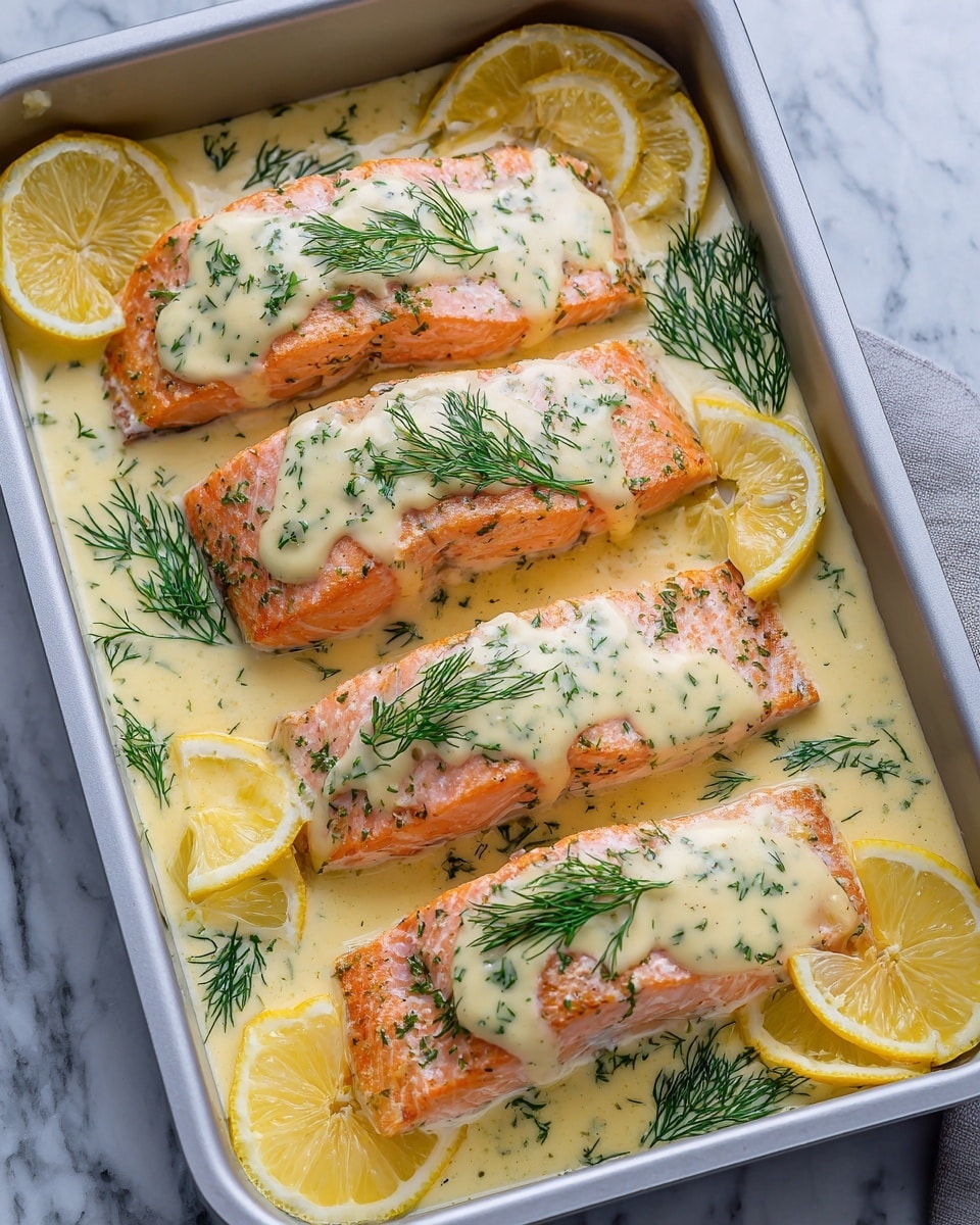 The image shows several pieces of cooked salmon with a light pink color and slightly flaky texture, each piece topped with small green dill leaves. Around the salmon pieces, there are thin, bright yellow lemon slices with white rind edges placed evenly. All the salmon and lemon slices rest on a white marbled surface, creating a fresh and clean look. The overall scene has a soft, natural light highlighting the colors and textures of the food. Photo taken with an iphone --ar 4:5 --v 7