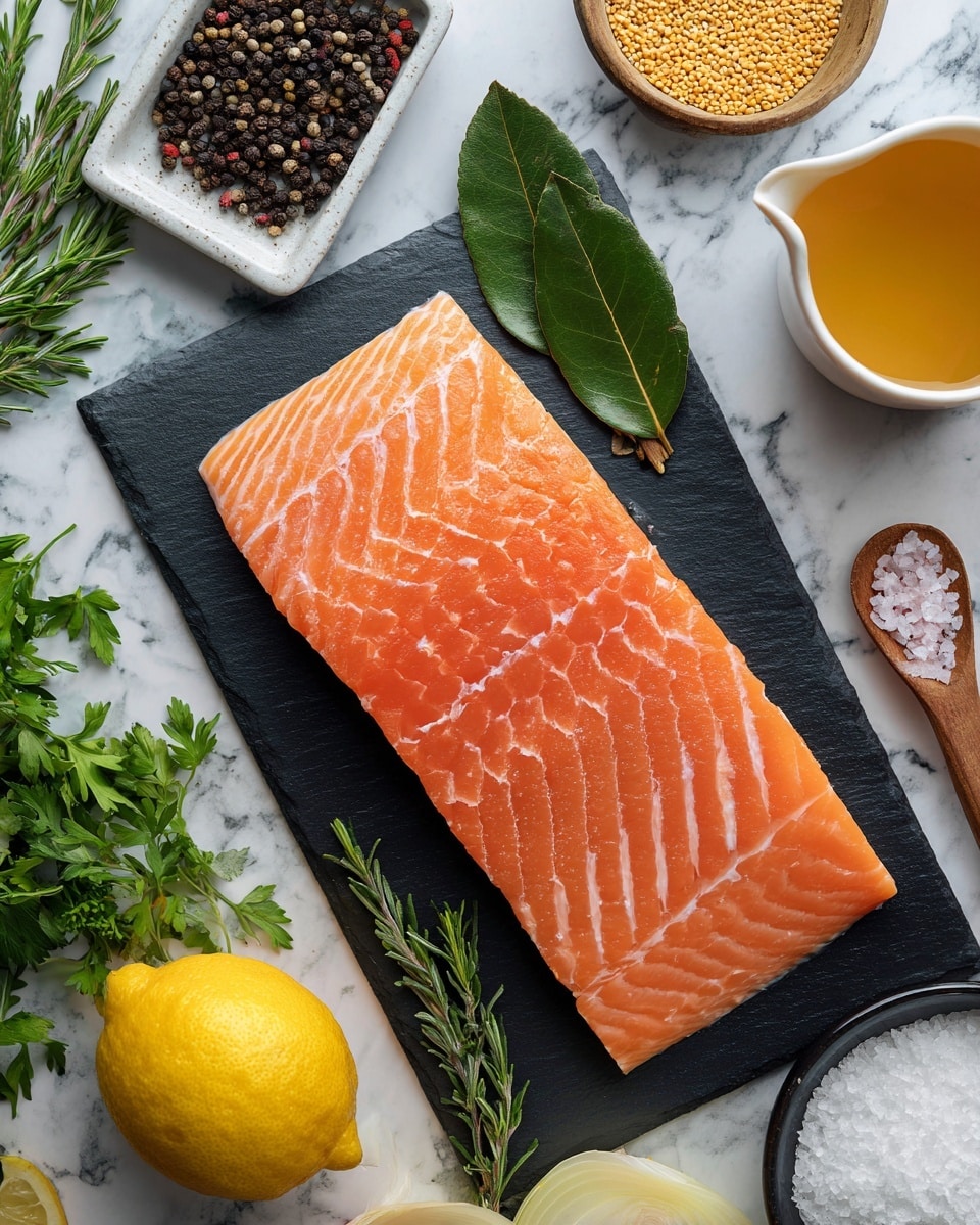 The image shows a creamy salmon spread in a clear glass container with two visible layers: a thick, pale cream base on the bottom and a light pinkish salmon-colored creamy layer on top, speckled with black pepper and garnished with fresh dill sprigs. Around the main container, there are smaller white bowls with various creamy mixtures—some plain white and some pink—placed on a white marbled surface. In one part of the image, raw salmon pieces with a bright orange color and smooth texture lie on a white plate, accompanied by small bowls of minced garlic and coarse salt. Another section shows a light, whipped creamy mixture in a white bowl with a whisk nearby. The overall setting features soft, natural light and a cozy cooking atmosphere, with a woman's hand gripping a knife near one of the bowls. Photo taken with an iphone --ar 4:5 --v 7