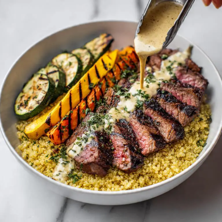 Grilled Steak Bowl with Creamy Sauce & Grilled Zucchini Recipe