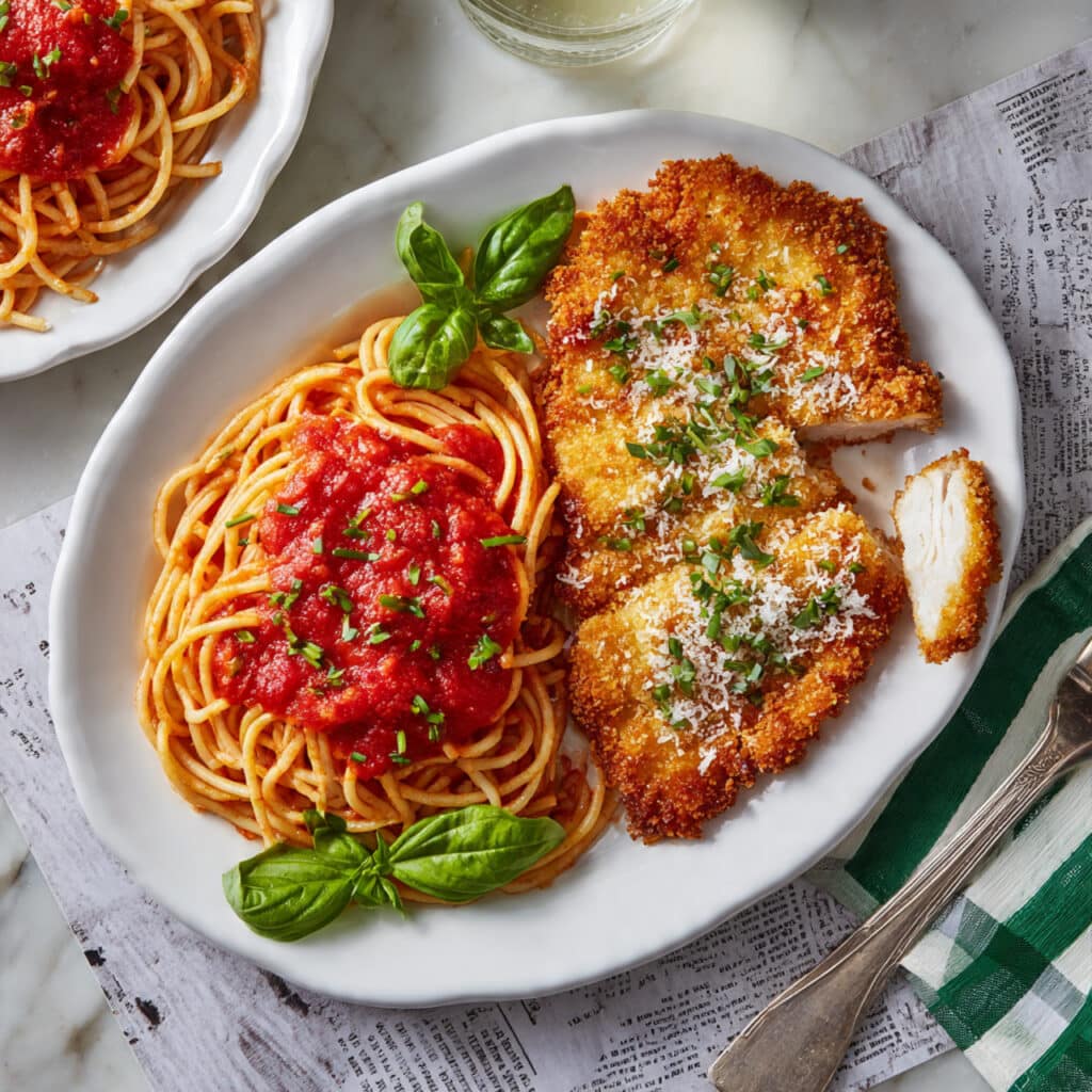 Crispy Romano-Parmesan Chicken with Lemon Butter Sauce Recipe