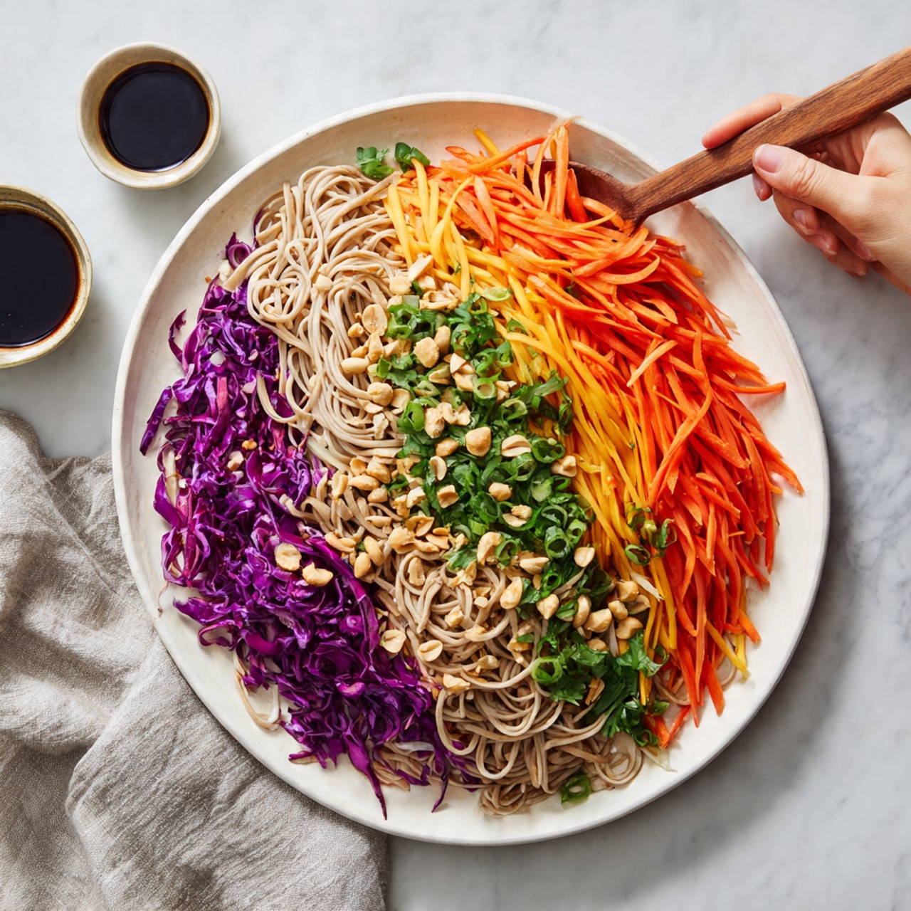 Light Vegan Soba Noodles With Fresh Vegetables Sesame Dressing