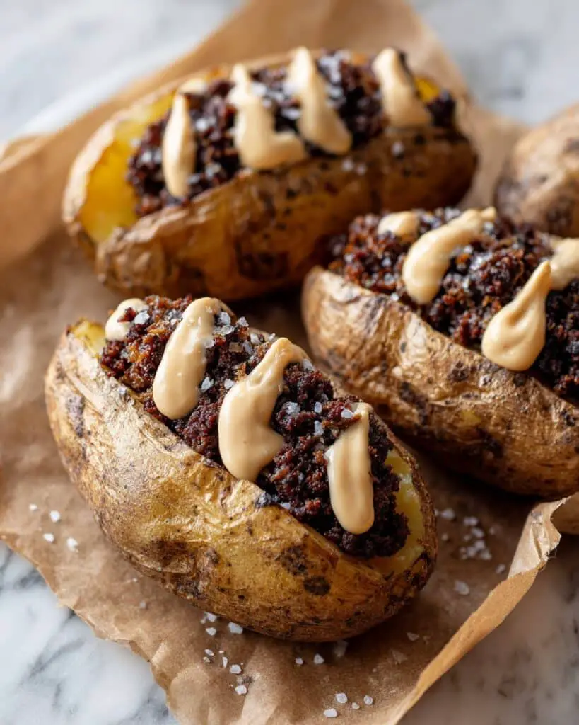 Mushroom Swiss Cheeseburger Stuffed Potatoes with Dijonnaise Recipe