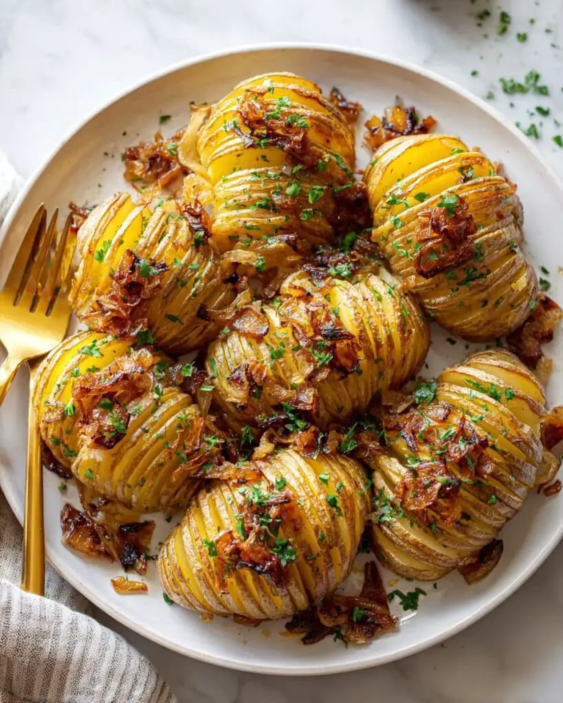 Brown Butter Hasselback Potatoes with Caramelized Onions Recipe