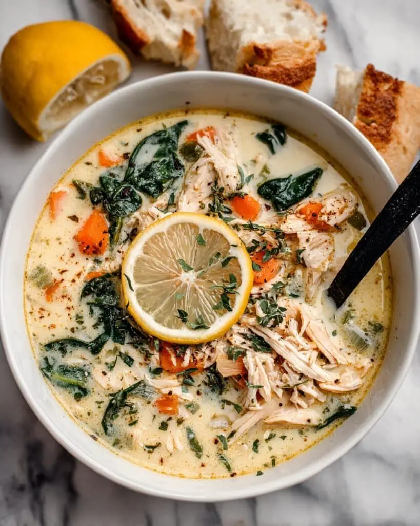 Refreshing Lemon Chicken Orzo Soup with Spinach and Veggies Recipe