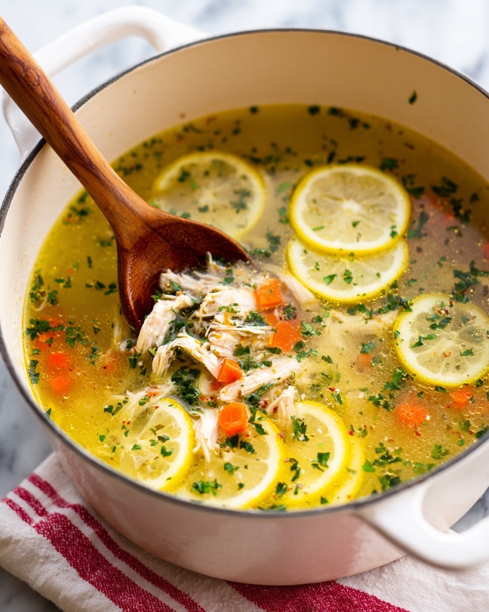 The image shows a white bowl filled with soup placed on a white marbled surface. The soup has several layers visible: a clear golden broth forms the base, with shredded light beige chicken pieces scattered throughout. Bright orange carrot cubes and small light brown grains, likely rice or orzo, are mixed in, along with chopped dark green leafy vegetables evenly distributed across the soup. A woman's hand holds a white spoon resting inside the bowl, gently grasping it near the rim. The scene is bright and fresh, emphasizing the colorful ingredients in the clear broth, photo taken with an iphone --ar 4:5 --v 7
