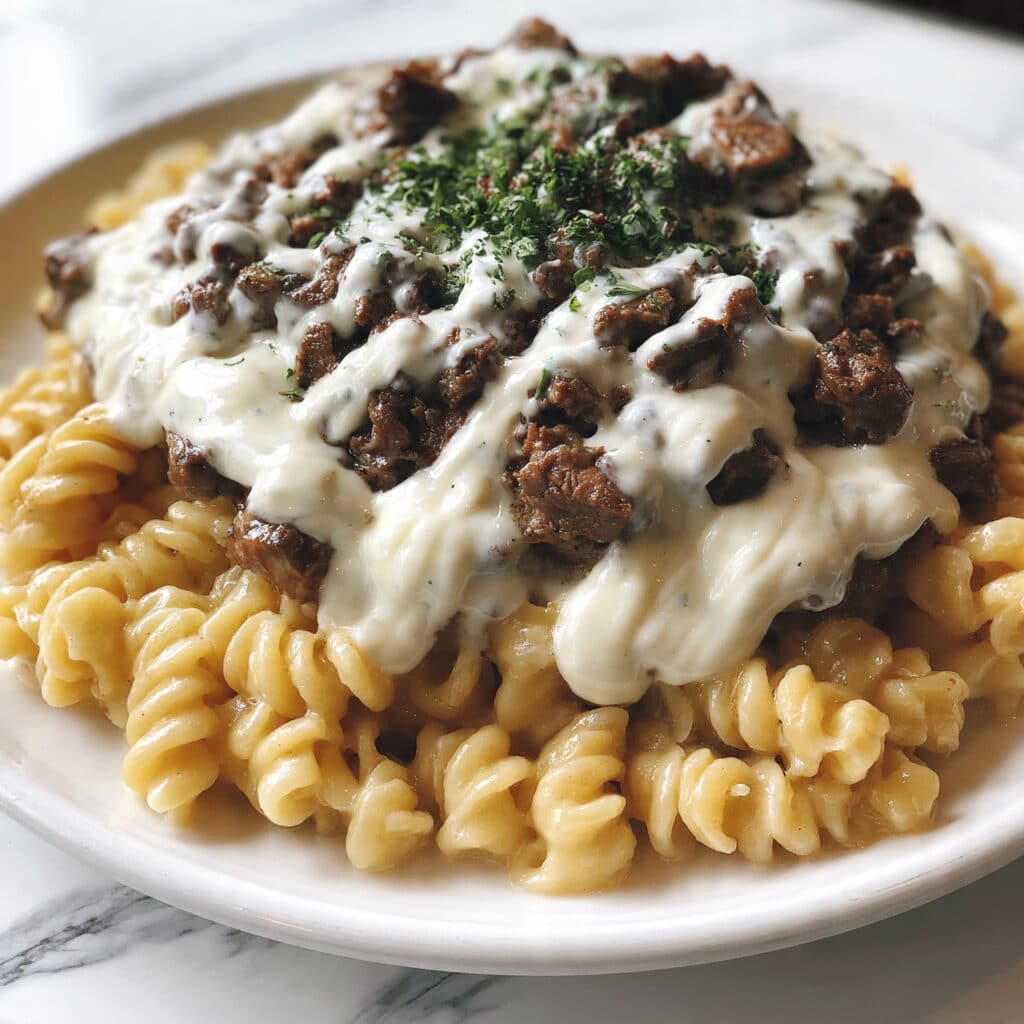 Beef and Rotini in Garlic Parmesan Sauce Recipe