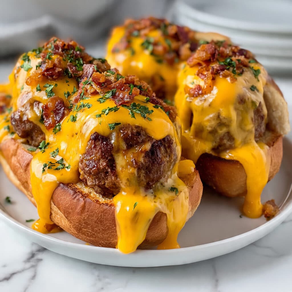 Bourbon BBQ Beef Cheeseburger Meatball Subs Recipe