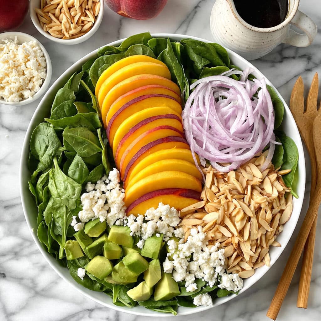 Summer Peach Spinach Salad with Avocado Recipe