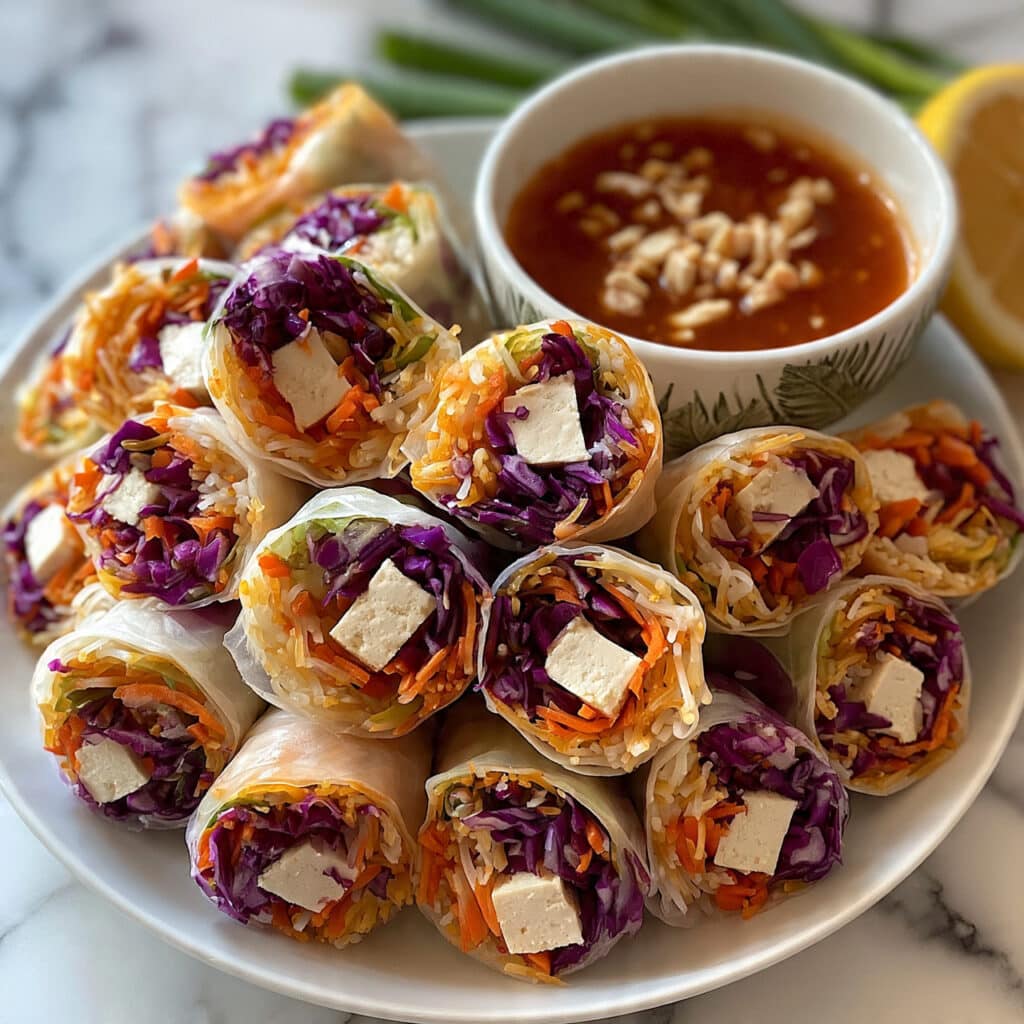 Spicy Noodle Spring Rolls with Peanut Dipping Sauce Recipe