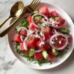 Watermelon Basil Salad with Feta and Lime Dressing Recipe