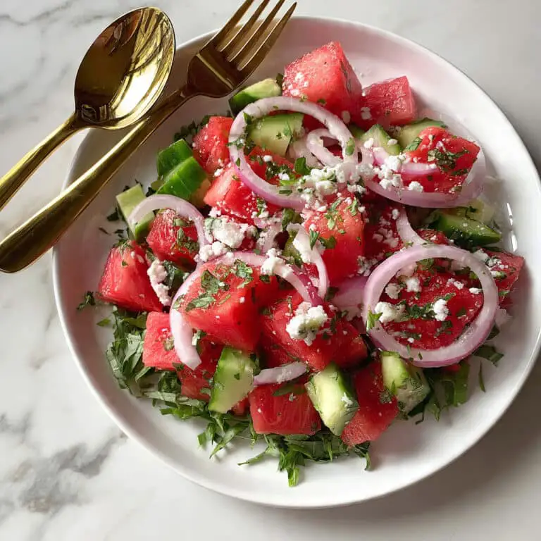 Watermelon Basil Salad with Feta and Lime Dressing Recipe