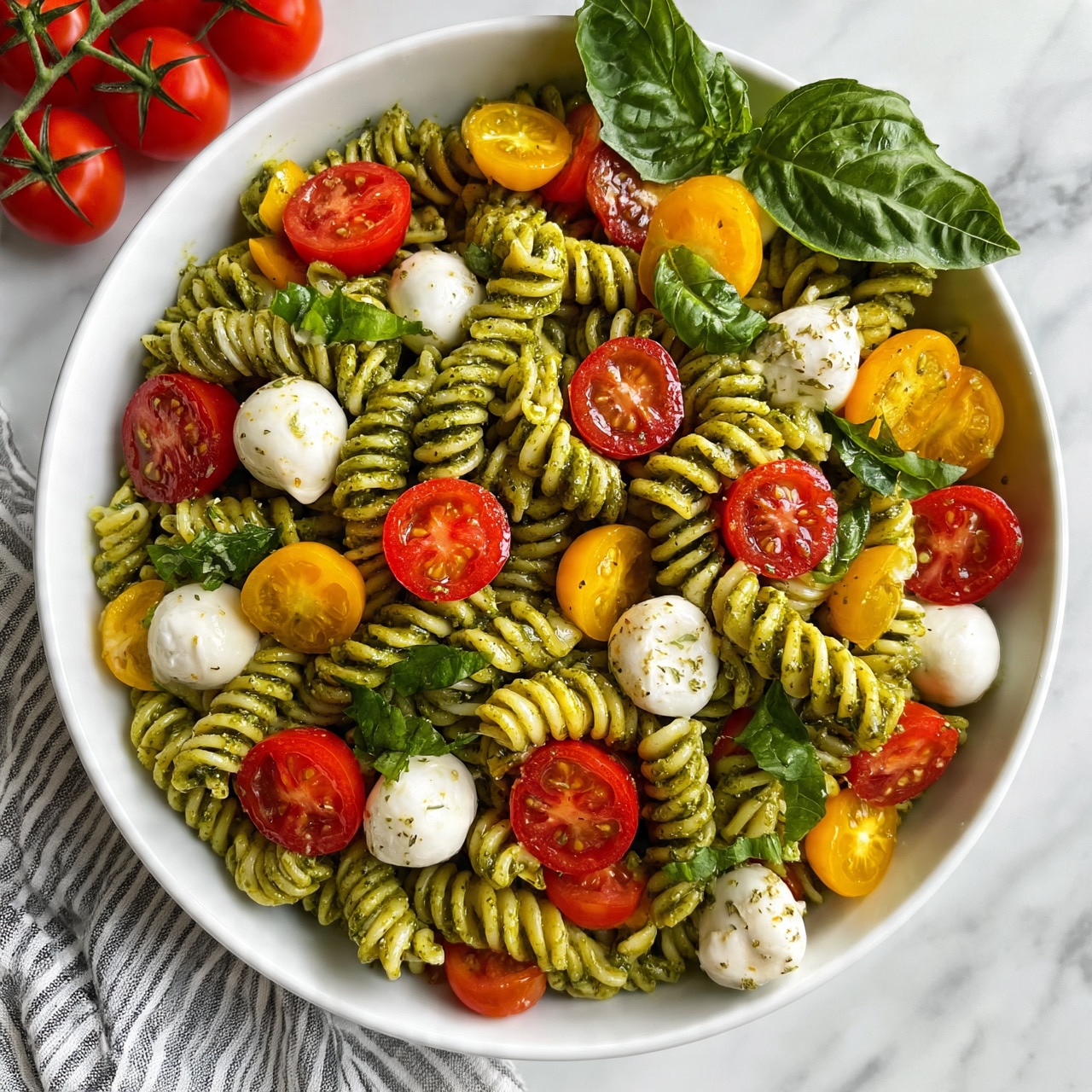 Pesto Pasta Salad with Tomatoes & Mozzarella Recipe