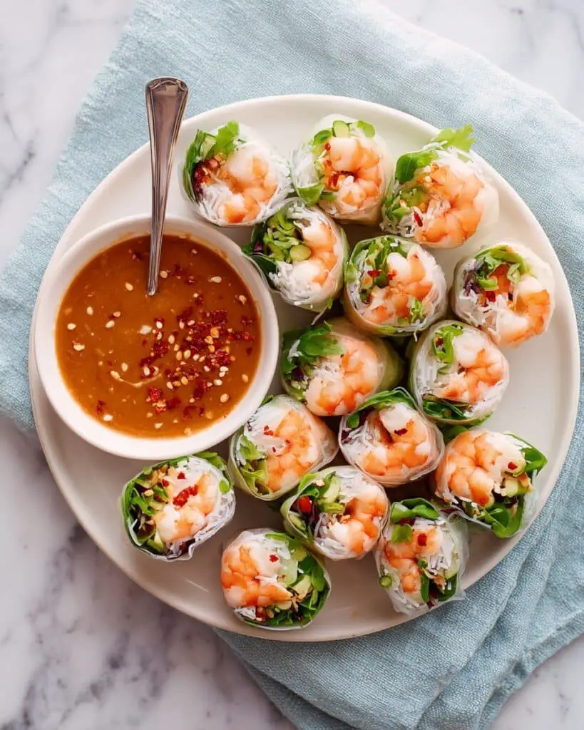 Vietnamese Summer Rolls with Shrimp and Peanut Dipping Sauce Recipe