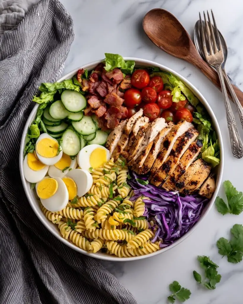 Cobb Pasta Salad with Chicken, Bacon, Eggs, and Avocado Recipe