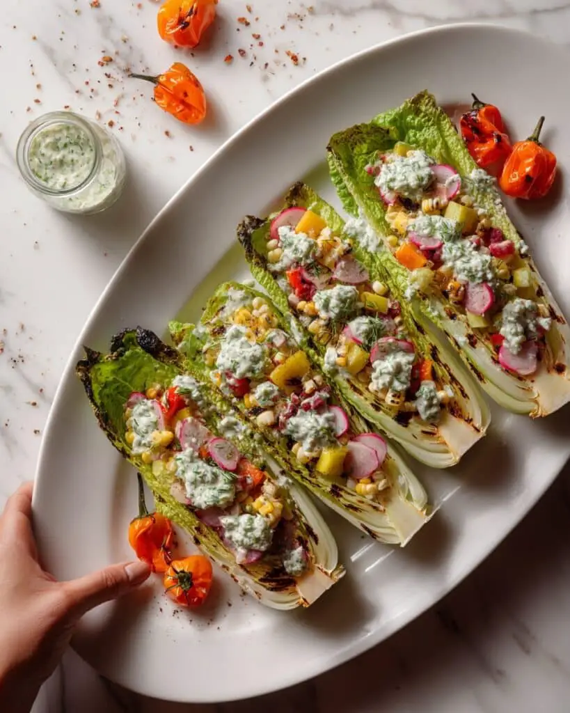 Grilled Romaine Salad with Cherry Tomatoes, Avocado, and Lemon-Dijon Dressing Recipe