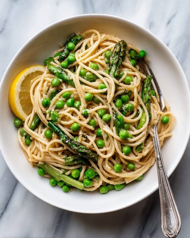 Pea and Asparagus Pasta with Lemon-Garlic Sauce Recipe