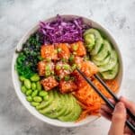 Salmon Poke Bowl with Sushi Rice and Fresh Vegetables Recipe
