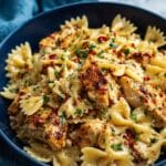 Parmesan Roasted Red Pepper Chicken Bowties in Garlic Cream Recipe