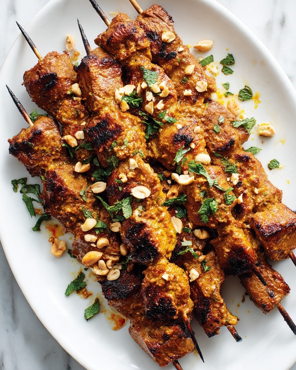 Grilled Steak Satay Skewers with Creamy Peanut Curry Sauce Recipe
