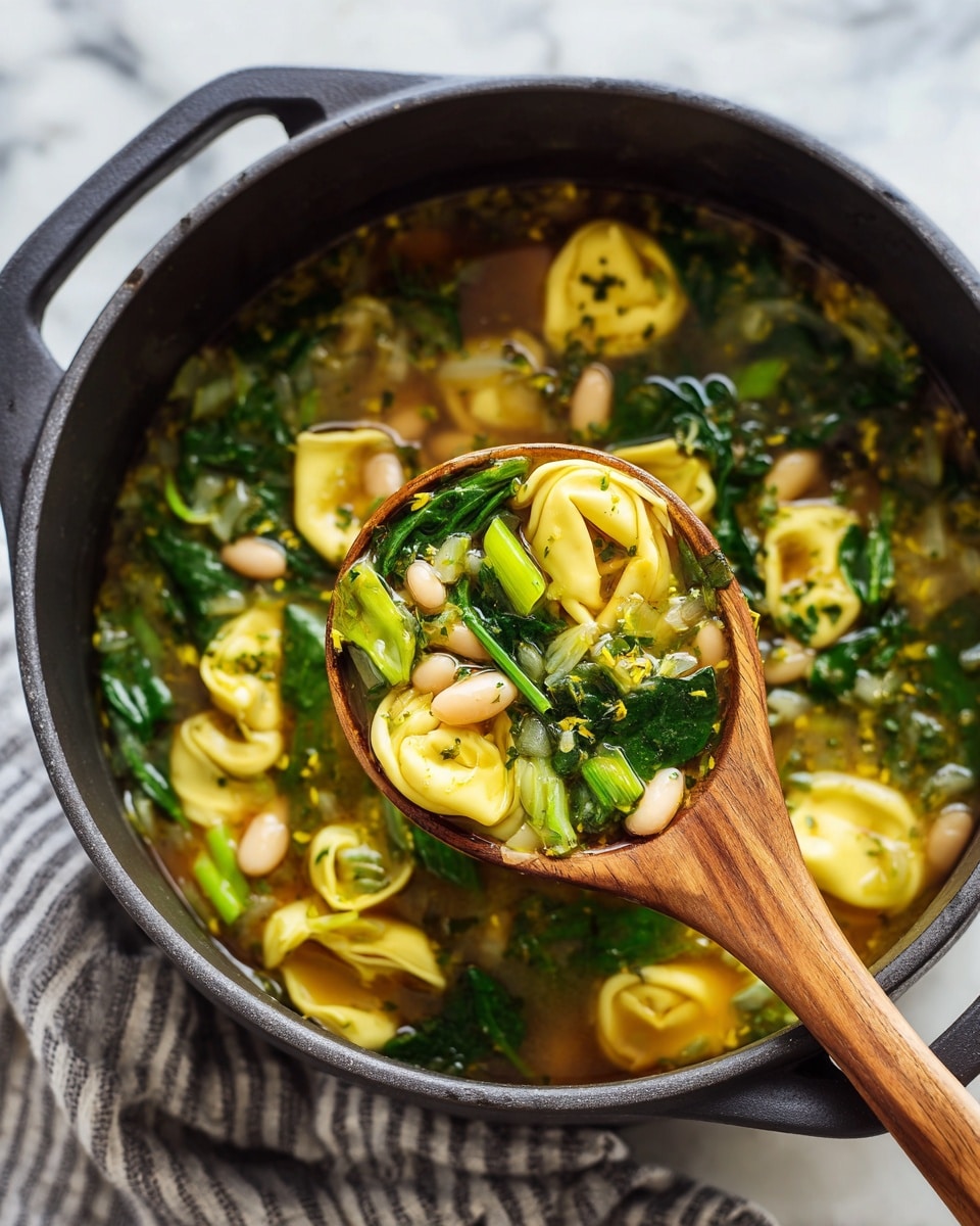 Brothy Tortellini Soup with Spinach and White Beans Recipe